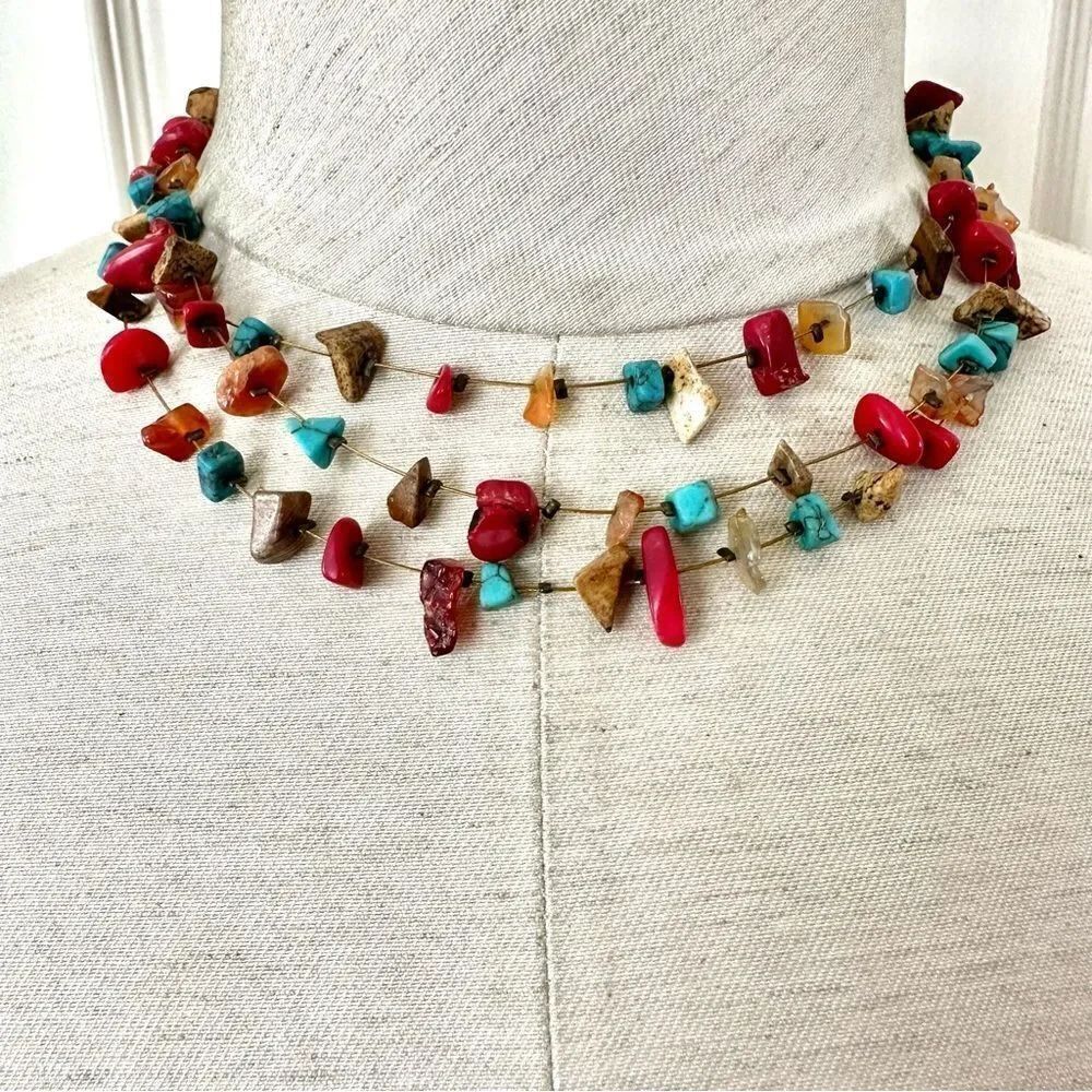 Colorful multi strand chip stone necklace